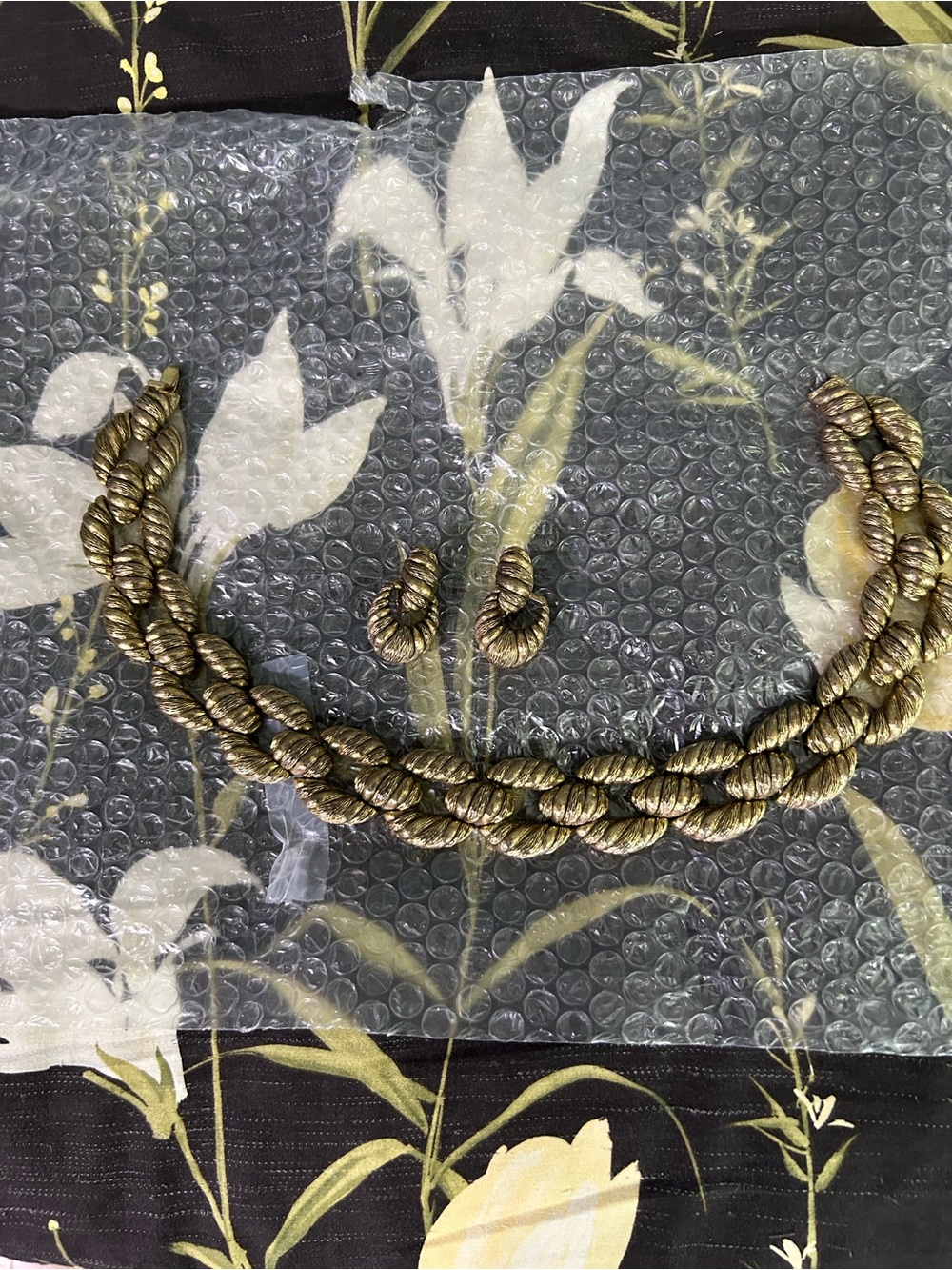 Metallic Gold Twisted Rope Necklace and clip Earrings